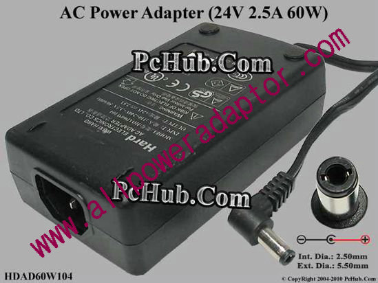 Wuxi Hard Electronics AC Adapter 24V 2.5A, 2.5/5.5mm, C14