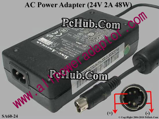 Sino American SA165E-24V AC Adapter SA60-24, 24V 2A, 4-pin DIN, 2-prong