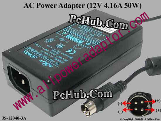 Jewel JS-12040-3A AC Adapter 5V-12V 12V 4.16A, 4-Pin, P14=V, C14
