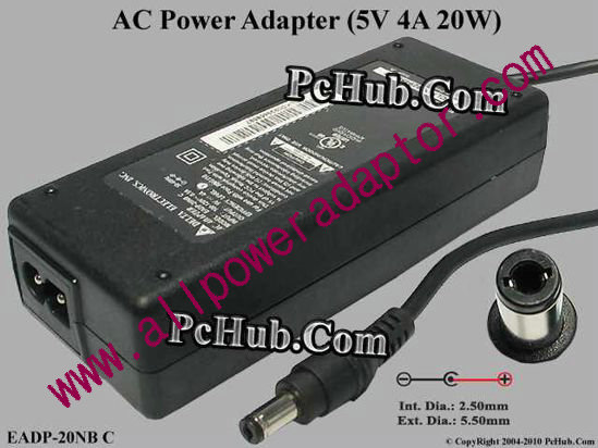 Delta Electronics EADP-20NB AC Adapter 5V-12V 5V 4A, 5.5/2.5mm, 2-Prong