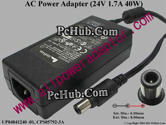 VeriFone AC Adapter 24V 1.7A, 8/4.2mm With Pin, IEC C14