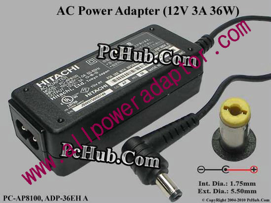 Hitachi AC Adapter 5V-12V 12V 3A, 5.5/1.7mm, 2-Prong