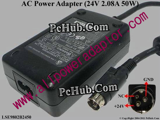 Li Shin LSE9802B2450 AC Adapter 24V 2.08A, 3-pin DIN, 2-prong