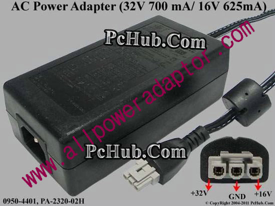 HP AC Adapter 0950-4401, 32V 700 mA/ 16V 625mA, 3-pin, (IEC C14)