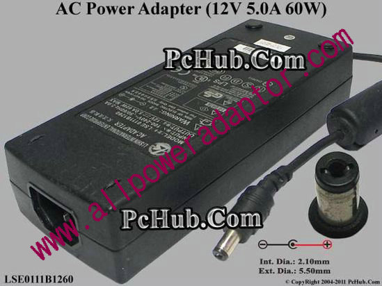 Li Shin LSE0111B1260 AC Adapter 5V-12V 12V 5A, 5.5/2.1mm, C14