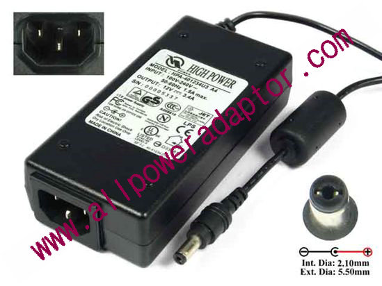 HIGH POWER AC Adapter 5V-12V 12V 3.4A, (2.1/5.5mm), IEC C14