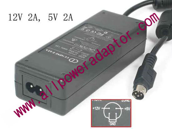 COMING DATA AC Adapter 5V-12V 12V 2A, 5V 2A, 4P, P1=5V, P4=12V, 2-Prong, New - Click Image to Close