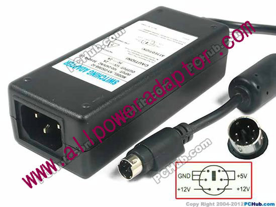 AOK OEM Power AC Adapter 5V-12V 12V 2A, 5V 2A, 6P, P12=5V, P34=12V, C14, New