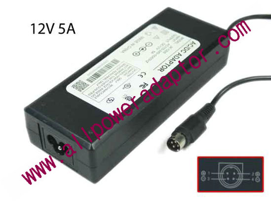 AOK OEM Power AC Adapter 5V-12V 12V 5A, 4-Pin P14=V, 3-Prong, New - Click Image to Close