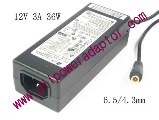 LG AC Adapter 5V-12V 12V 3A 36W, Barrel 6.5/4.3mm With Pin, IEC C14, Ne