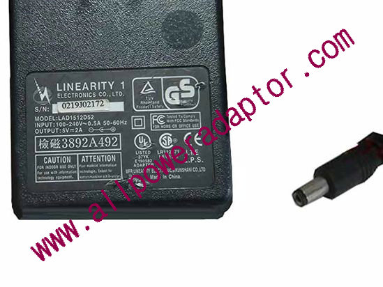 Linearity LAD01512D52 AC Adapter 5V-12V 5V 2A, 5.5mm/2.5mm, US 2-Pin Plug