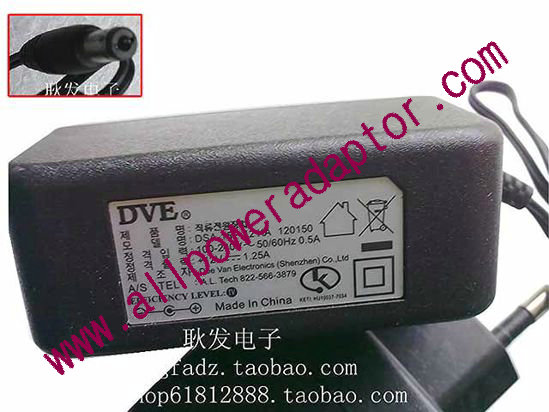 DVE DSA-15P-12 AC Adapter 5V-12V 12V 1.25A, 5.5/2.5mm, EU 2-Pin , New