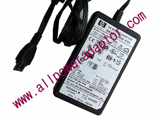HP AC Adapter 32V 0.25A, 15V 0.53A, Rectangular Tip, C14, New, 3