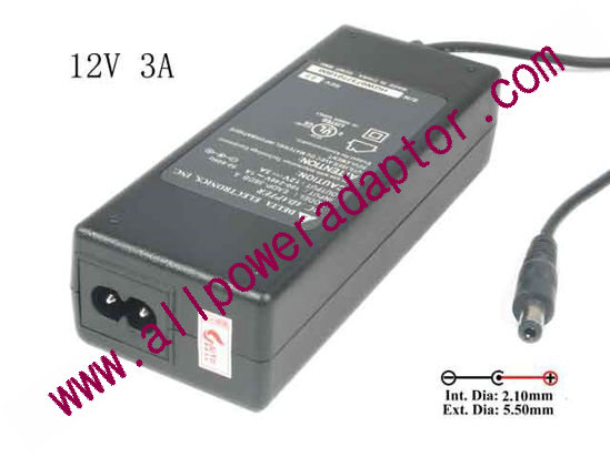 Delta Electronics EADP-36DB AC Adapter 5V-12V 12V 3A, 5.5/2.1mm, 2-Prong, New