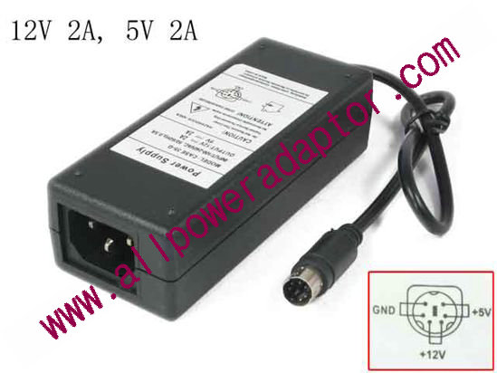AOK OEM Power AC Adapter 5V-12V 12V 2A, 5V 2A, 6P, P12=5V, P34=12V, C14, New