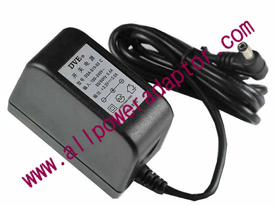 DVE DSA-S15-03 AC Adapter 5V-12V 3.3V 3A, 5.5/2.5mm, US 2-Pin, New