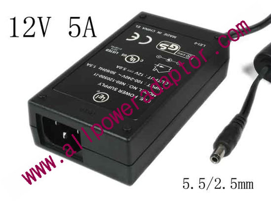 I.T.E Power Supply N60-120500-I1 AC Adapter 5V-12V 12V 5A, 5.5/2.5mm, C14, New