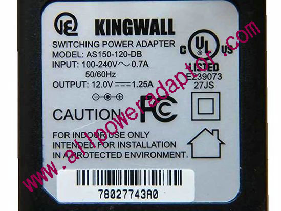 kingwall AC Adapter 5V-12V 12V 1.25A, 5.5/2.1mm, US 2-Pin, New