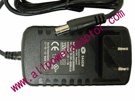 SAGEM AC Adapter 5V-12V 12V 1.5A, 5.5/2.1mm, EU 2-Pin, New