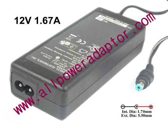 Delta Electronics EADP-20DB AC Adapter 5V-12V 12V 1.67A, 5.5/1.7mm, 2-Prong, New