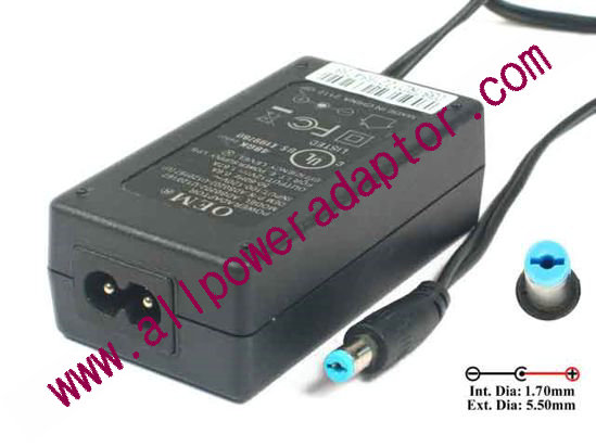 AOK OEM Power AC Adapter 5V-12V 12V 1.67A, 5.5/1.7mm, 2-Prong, New, 120V only