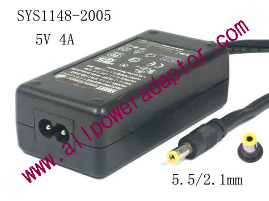 Sunny SYS1148-2005 AC Adapter 5V-12V 5V 4A, Barrel 5.5/2.1mm, 2-Prong