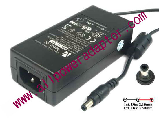 MeiKai AC Adapter 5V-12V 12V 3.4A 41W, Round Barrel (2.1/5.5mm), IEC C14