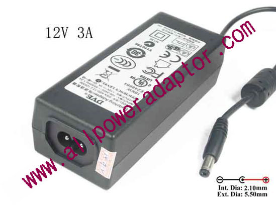 DVE DSA-42D-12 AC Adapter 5V-12V 12V 3A, Barrel 5.5/2.1mm, 2-Prong, New - Click Image to Close