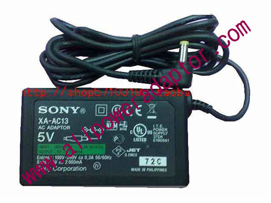 Sony AC Adapter 5V-12V 5V 2A, Barrel 4.0/1.5mm, 2-Prong, New