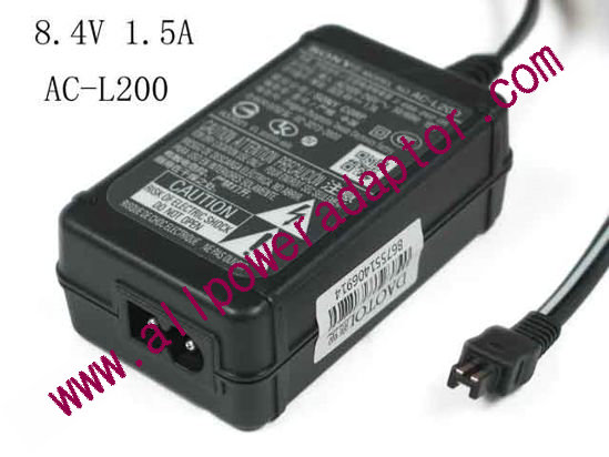Sony AC Adapter 5V-12V AC-L200, 8.4V 1.5A, Rectangular Tip, 2-Prong