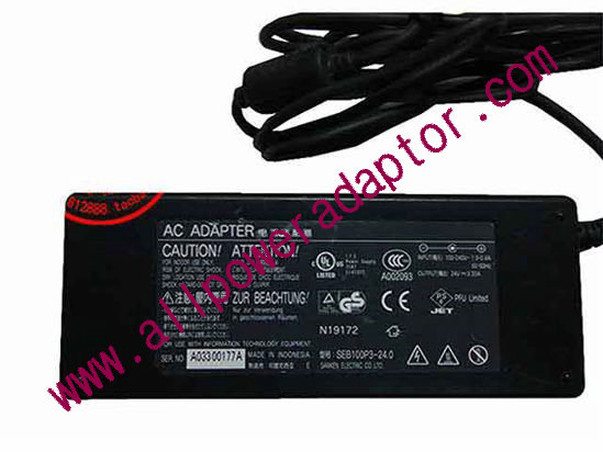 Sanken AC Adapter SEB100P3-24.0, 24V 3.33A, 5.5/2.5mm, 3-Prong