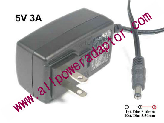 V-INFINITY AC Adapter 5V-12V EMSA050300, 5V 3A, Barrel 5.5/2.1mm, US 2-Pin Plug