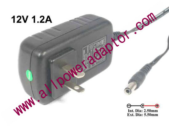 KZ1201200 AC Adapter 5V-12V 12V 1.2A, Barrel 5.5/2.5mm, US 2-Pin Plug