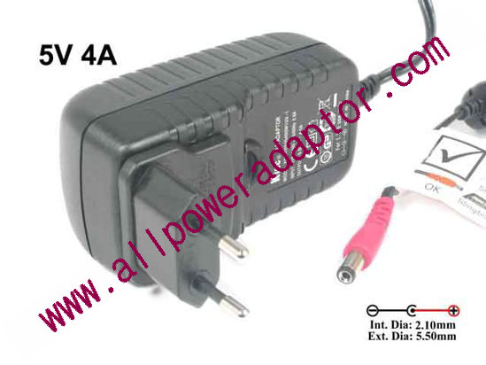 Ktec AC Adapter 5V-12V KSAFF0500400W1UV-1, 5V 4A, Barrel 5.5/2.1mm,EU 2-P