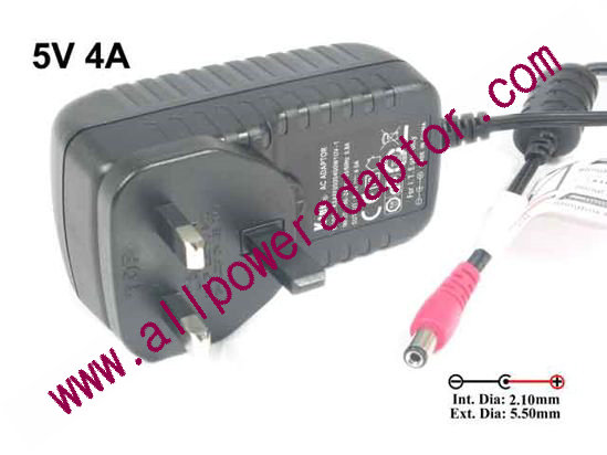 Ktec AC Adapter 5V-12V KSAFF0500400W1UV-1, 5V 4A, Barrel 5.5/2.1mm,UK 2-P
