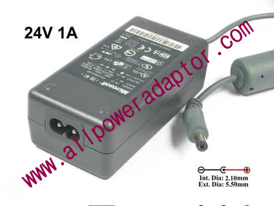 Microsoft AC to DC (Microsoft) AC Adapter 24V 1A, Barrel 5.5/2.1mm, 2-Prong, New - Click Image to Close