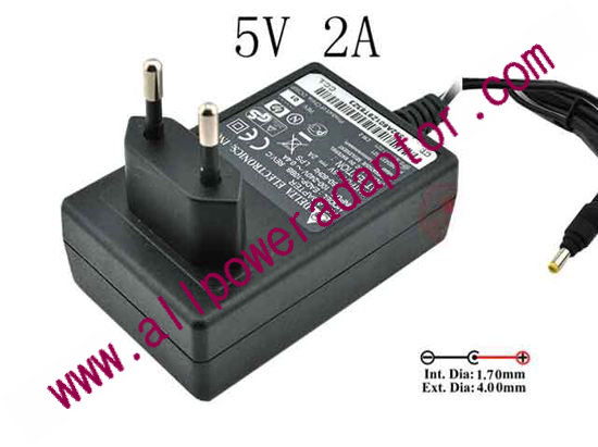 Delta Electronics EADP-10BB AC Adapter 5V-12V 5V 2A, Barrel 4.0/1.7mm, EU 2-Pin Plug