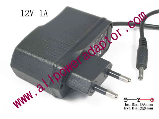 AOK OEM Power AC Adapter 5V-12V HR-789, 12V 1A 3.5/1.35mm, EU 2-Pin, New