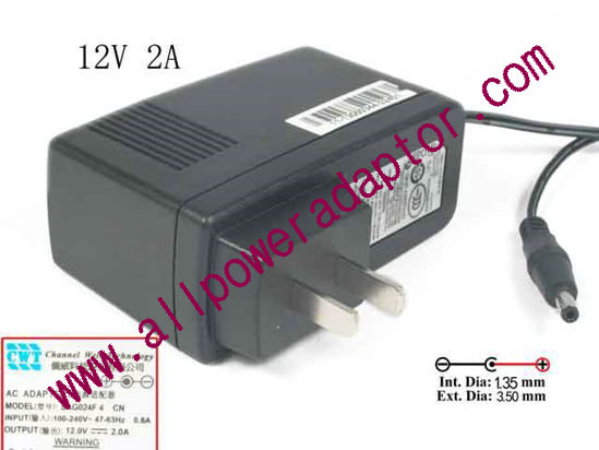 CWT / Channel Well Technology SAG024F AC Adapter 5V-12V 12V 2A, 3.5/1.35mm, US 2-Pin, New