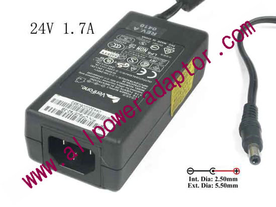 VeriFone UP04041240 AC Adapter 24V 1.7A, 5.5/2.5mm, C14, New