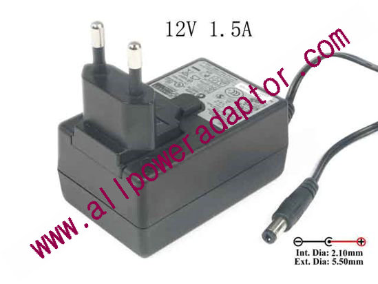 APD / Asian Power Devices WA-18H12 AC Adapter 5V-12V 12V 1.5A, 5.5/2.1mm, EU 2-Pin Plug