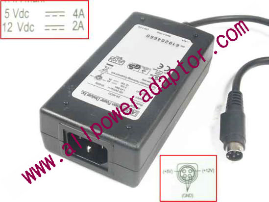 APD / Asian Power Devices DA-45C01 AC Adapter 5V-12V 12V 2A 5V 4A, 4P P1=12V P4=5V, C14, New