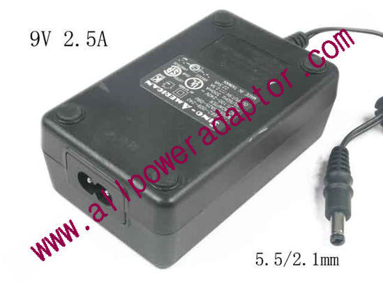 Sino American SA25-09U AC Adapter 5V-12V 9V 2.5A, 5.5/2.1mm, 2-Prong