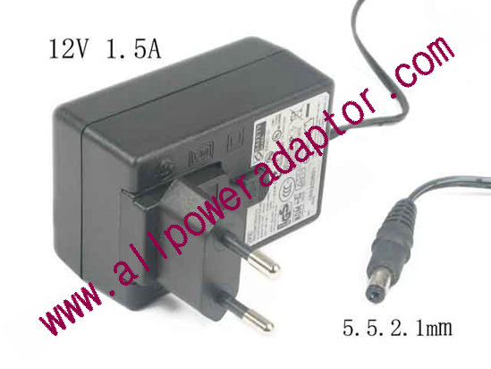 APD / Asian Power Devices WA-18J12 AC Adapter 5V-12V 12V 1.5A, 5.5.2.1mm, EU 2-Pin Plug