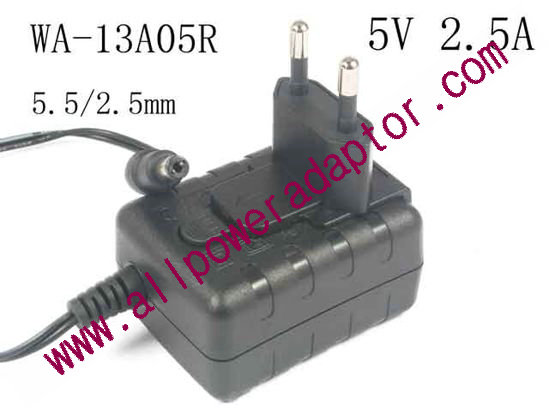 APD / Asian Power Devices WA-13A05R AC Adapter 5V-12V 5V 2.5A 12.5W, Barrel 5.5/2.5mm, EU 2-Pin Plug, Ne