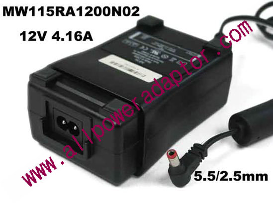 AULT MW115RA1200N02 AC Adapter 5V-12V 12V 4.16A, Barrel 5.5/2.5mm, 2-Prong