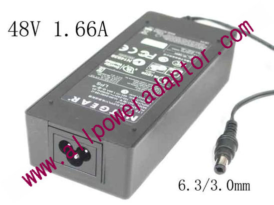 NETGEAR 332-10600-01 AC Adapter 48V 1.66A, 6.3/3.0mm, 3-Prong, New