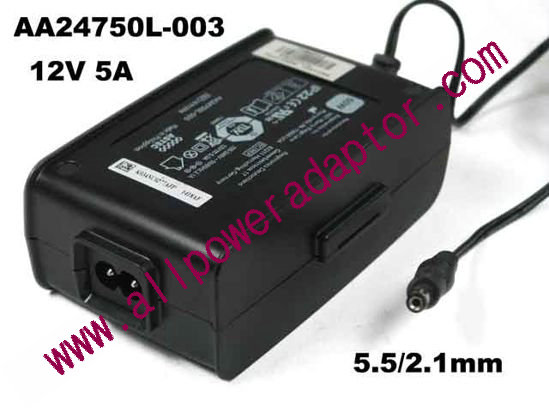 ASTEC AA24750L-003 AC Adapter 5V-12V 12V 5A, Barrel 5.5/2.1mm, 2-Prong