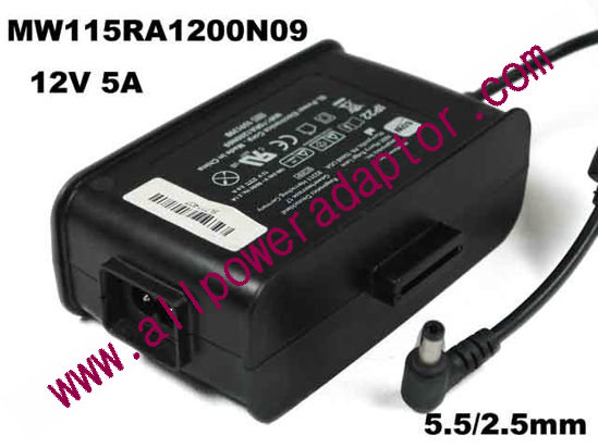 AULT MW115RA1200N09 AC Adapter 5V-12V 12V 5A, Barrel 5.5/2.5mm, 2-Prong