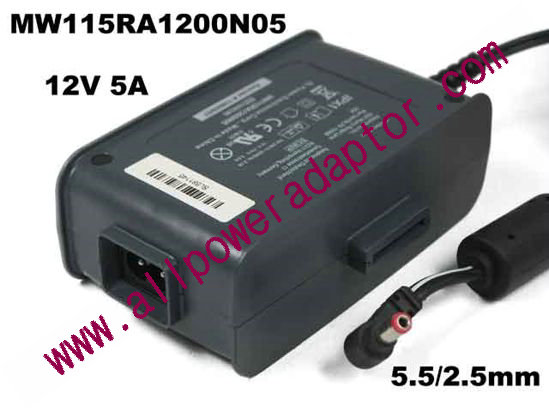 AULT MW115RA1200N05 AC Adapter 5V-12V 12V 5A, Barrel 5.5/2.5mm, 2-Prong